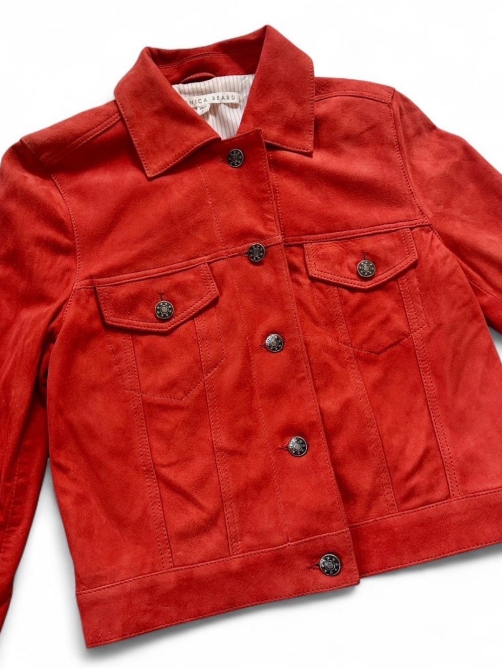 Veronica Beard Red Suede Button-Front Jacket